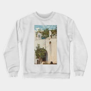 Lady on a Balcony, Capri by John William Waterhouse Crewneck Sweatshirt